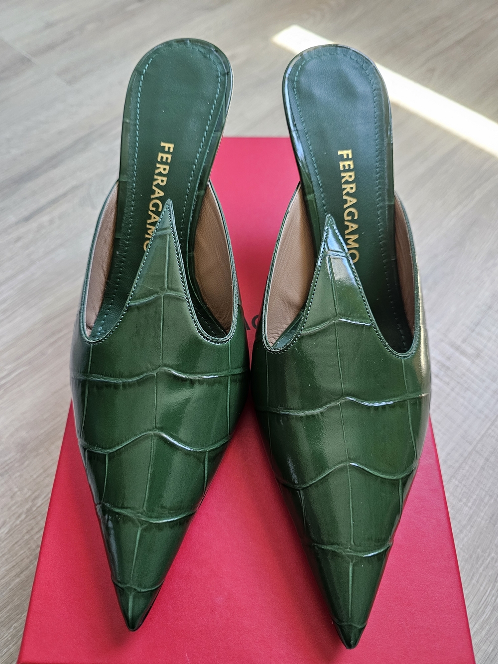 Salvatore Ferragamo Avril Green Mules